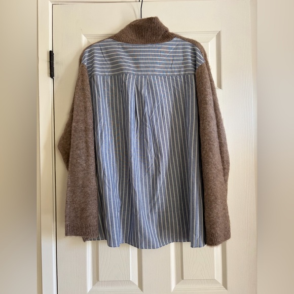 SEA - checked cotton-blend trimmed knitted turtleneck sweater - Picture 3 of 3